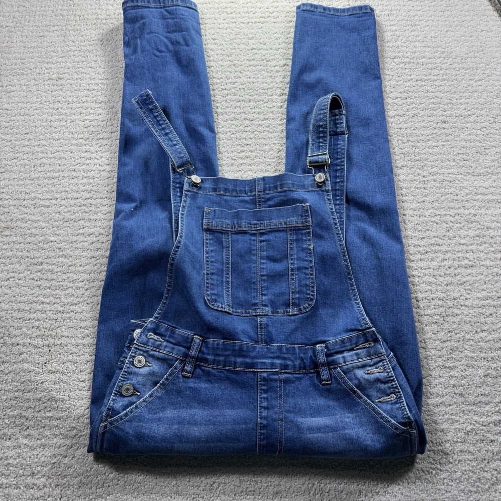 Women's Kancan Overalls Size‎ M Skinny Leg Distressed Dark Denim